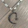 Aquamarine nugget necklace wih black pavé cz pendant - gunmetal