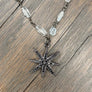 Aquamarine nugget necklace wih black pavé cz pendant - gunmetal