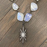 High flash rainbow moonstones with pavé cz star drop - gunmetal
