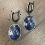 Blue sapphire and cz drop huggie earrings - oxidized sterling silver