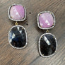 Pink and chocolate/blue ombré sapphire earrings - oxidized sterling silver