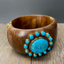 Turquoise accented wooden cuff bracelet - gold vermeil