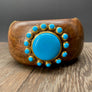 Turquoise accented wooden cuff bracelet - gold vermeil