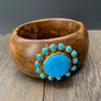Turquoise accented wooden cuff bracelet - gold vermeil