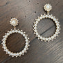 Faux pearl hoops with cz trim - silver and gold