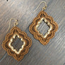 Laser cut 3d wood earrings - gold tone