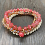 Gemstone and wood beaded bracelet set - gold tone
