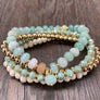 Gemstone and wood beaded bracelet set - gold tone