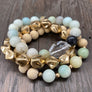 Gemstone and wood bracelet stack
