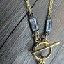 White topaz trimmed large white druzy necklace - gold/oxidized silver