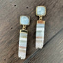 Desert Sand and sky long amethyst slice gemstone earrings - gold