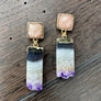 Gemstone post and amethyst slice drop earrings - gold