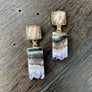 Gemstone post and amethyst slice drop earrings - gold