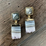 Gemstone post and amethyst slice drop earrings - gold