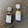 Gemstone post and amethyst slice drop earrings - gold