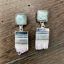 Gemstone post and amethyst slice drop earrings - silver