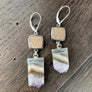 Peach coated druzy + amethyst slice earrings - silver