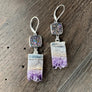 Dark rainbow coated druzy + amethyst slice earrings - silver