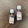 Gemstone post and amethyst slice drop earrings - silver