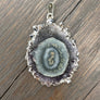 Amethyst/jasper stalactite slice Flower necklace - silver