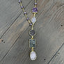 Asymmetrical purple beaded druzy necklace - gold