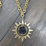 Celestial sun and druzy necklace - brushed gold