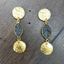 Hammered coin and druzy drop earrings - gold