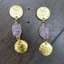 Hammered coin and druzy drop earrings - gold