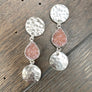 Hammered coin and druzy drop earrings - silver