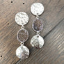 Hammered coin and druzy drop earrings - silver