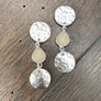 Hammered coin and druzy drop earrings - silver