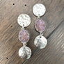 Hammered coin and druzy drop earrings - silver