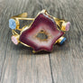 Agate geode slice and druzy cuff bracelet - gold
