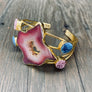 Agate geode slice and druzy cuff bracelet - gold