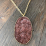 XL Druzy oval necklace on textured chain - gold