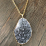 XL Druzy oval necklace on textured chain - gold