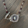 Amethyst/jasper stalactite slice and garnet necklace - silver