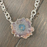 Crackled crystal "flower" amethyst/jasper stalactite slice necklace - silver