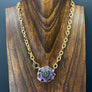 Crackled flower amethyst stalactite slice toggle necklace - gold