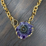 Crackled flower amethyst stalactite slice toggle necklace - gold