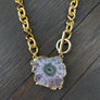 Crackled flower amethyst stalactite slice toggle necklace - gold