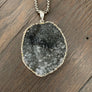 Large charcoal druzy drop necklace - antique silver