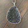 Large charcoal druzy drop necklace - antique silver