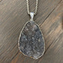 Large charcoal druzy drop necklace - antique silver