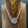 Crackled crystal "flower" amethyst/jasper stalactite slice necklace - silver