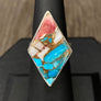 Red oyster turquoise diamond ring - sterling silver