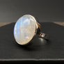 Rainbow moonstone "Moon Phases" full moon ring - sterling silver