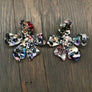Large acetate flower stud earrings with beading