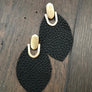 Leather leaf earrings - gold tone