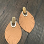 Leather leaf earrings - gold tone